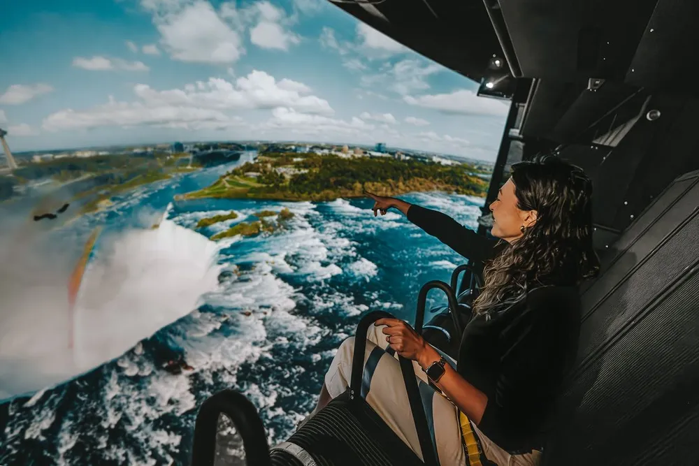 Aerial view over Horseshoe Falls from Niagara Takes Flight experience