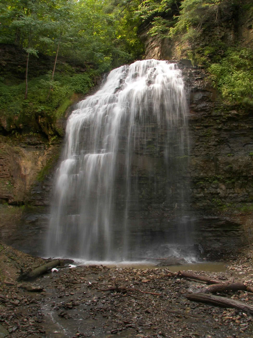 Alternative view of Tiffany Falls cascading through autumn landscape in Hamilton Conservation Area