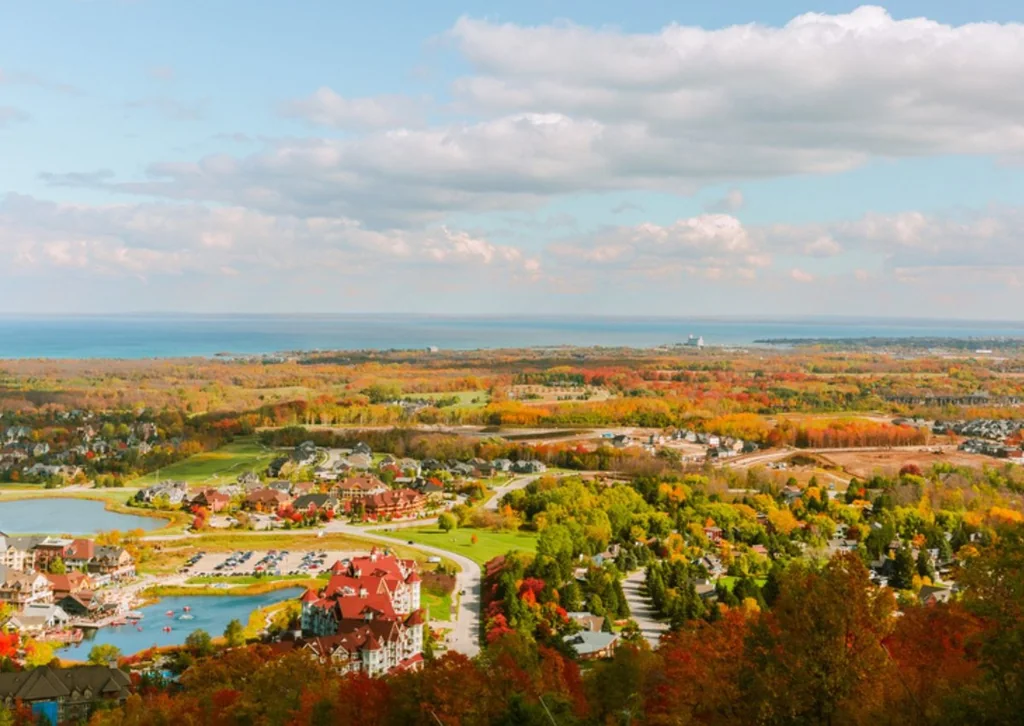 Blue Mountain Village with fall scenic view of Georgian Bay