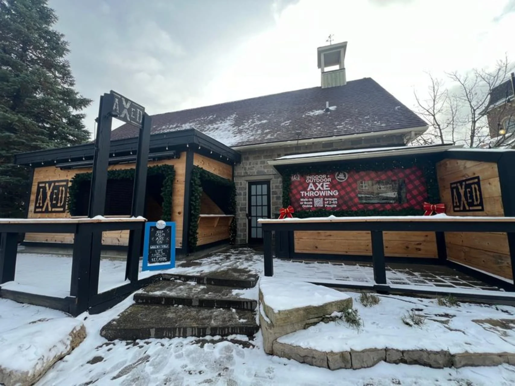 AXED axe throwing venue interior at Blue Mountain Village