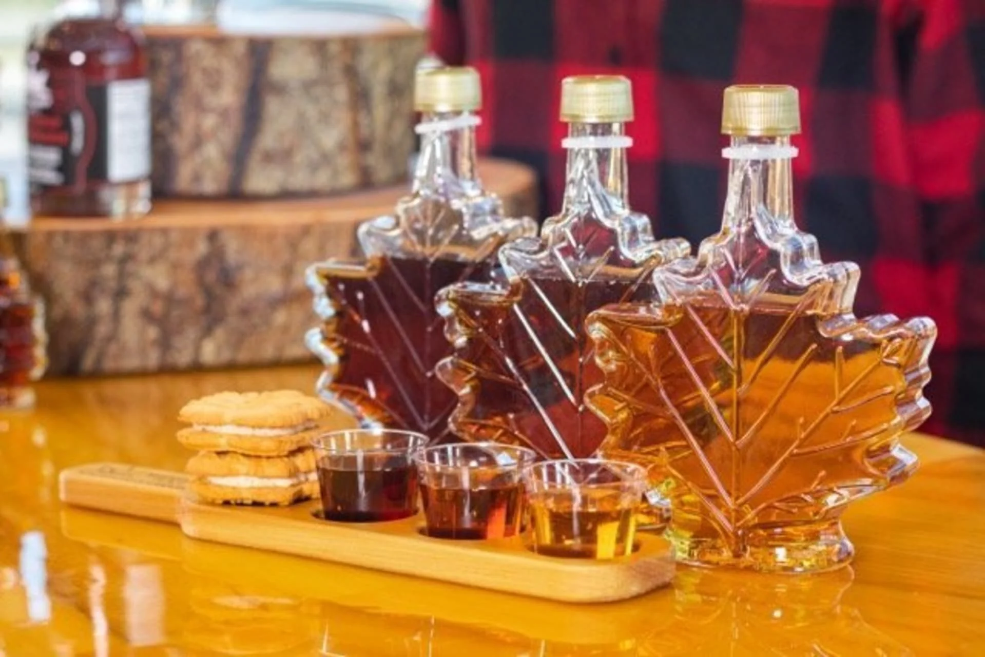 Maple syrup tasting experience at Maple Leaf Place featuring fresh fudge and artisan chocolate