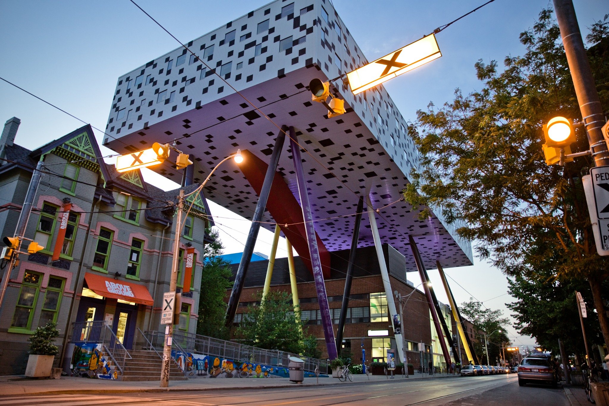 OCAD University building with distinctive exterior architecture at evening