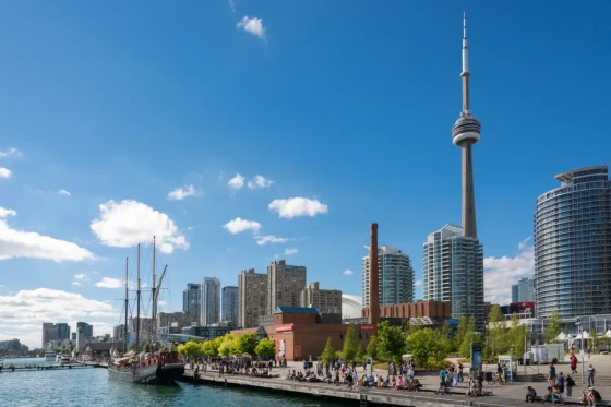 People enjoying beautiful sunny day near Toronto lakefront