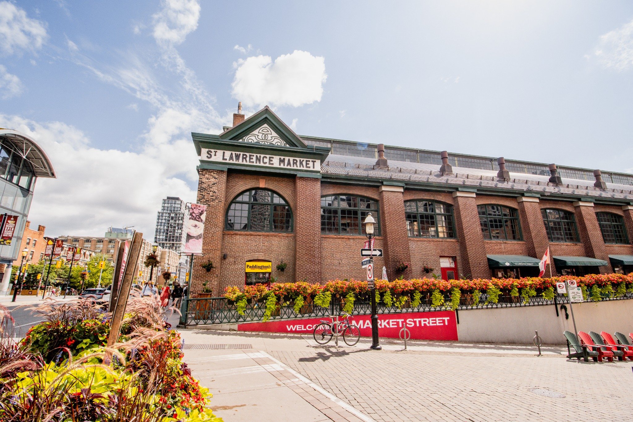 Historic St. Lawrence Market exterior with iconic sign