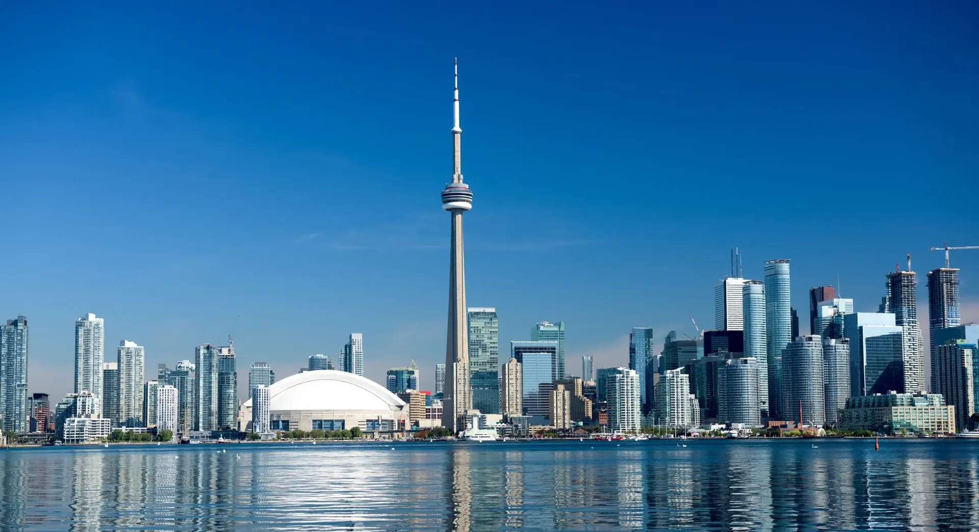 Toronto skyline with CN Tower and Rogers Centre from the waterfront