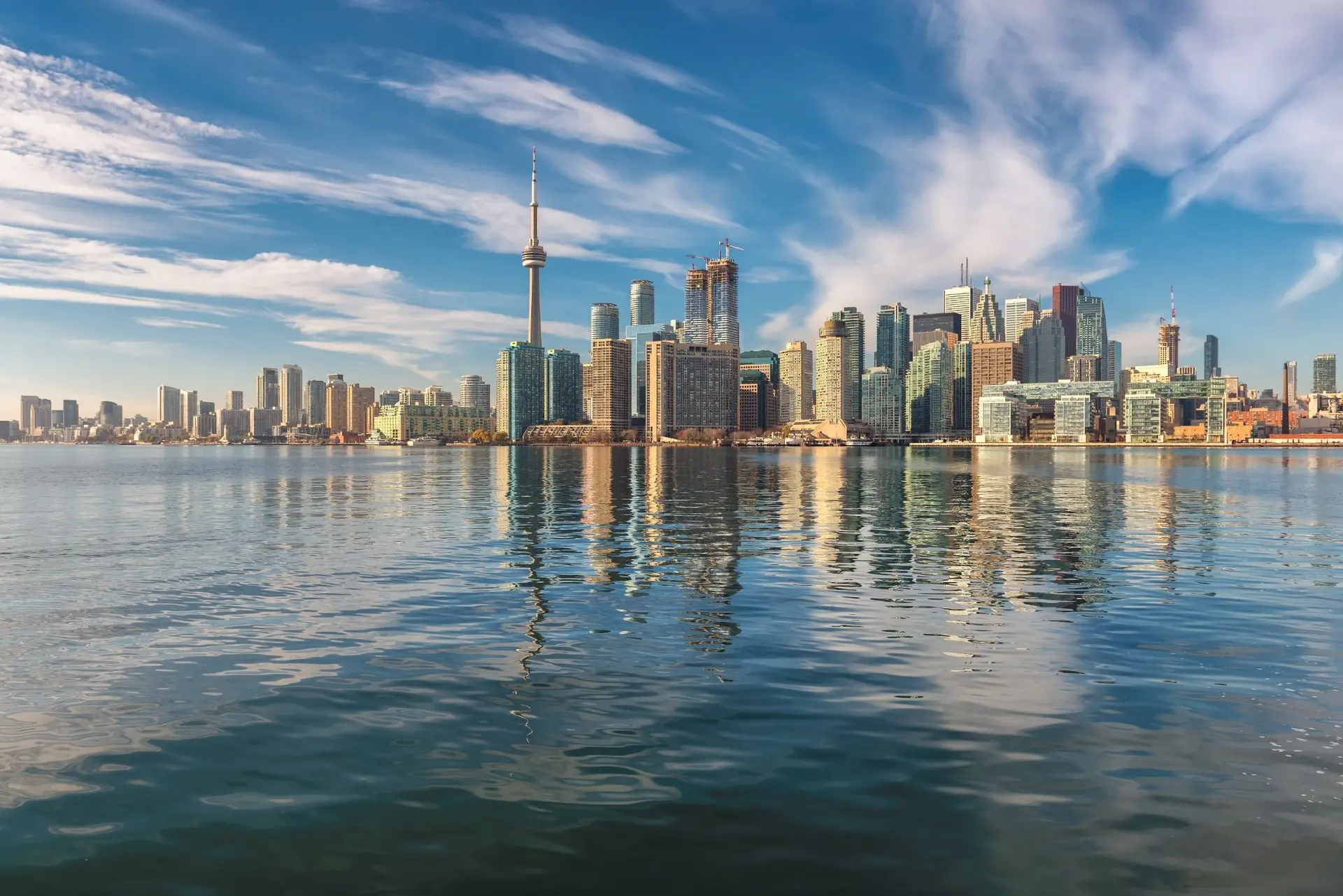 Toronto waterfront skyline reflections with CN Tower