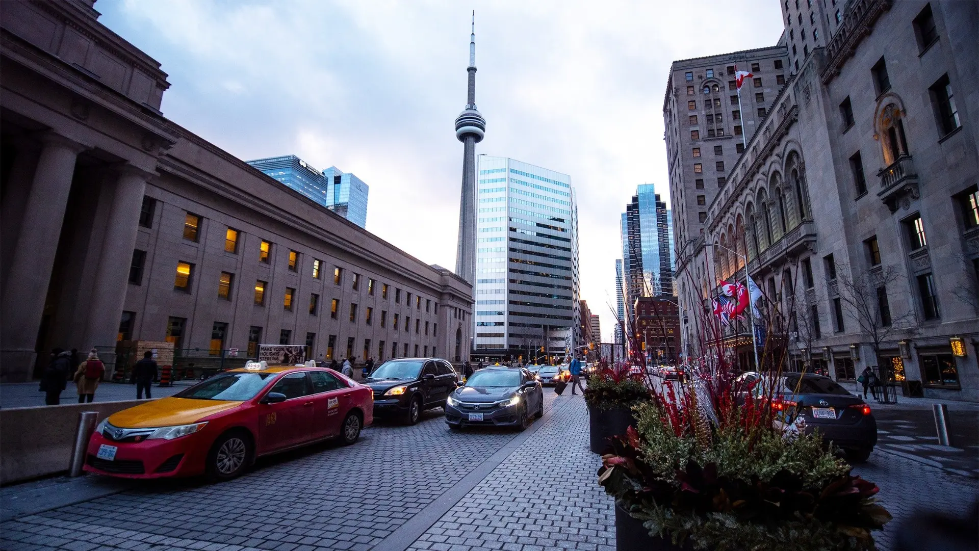 Union Station and Front Street with CN Tower view